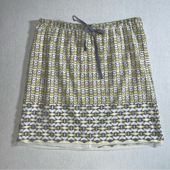 Sophie Max Cotton Blend Mesh Lace Yellow + Grey on White Skirt w/ Drawstring - Picture 1 of 7